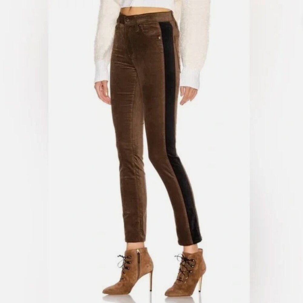 AG Adriano Goldschmied BROWN VELVET MARI TUXEDO STRIPE CROPPED JEANS 26 (S) NWOT